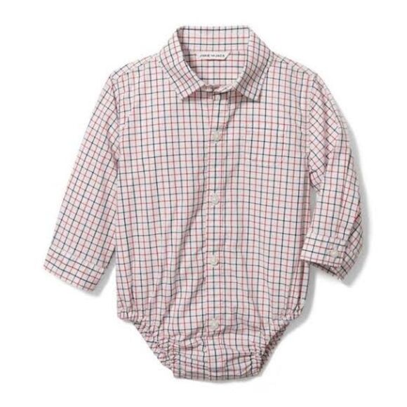 Janie and Jack Baby Boy Plaid Button-Up Bodysuit Shirt 6-12 Months - Picture 1 of 3